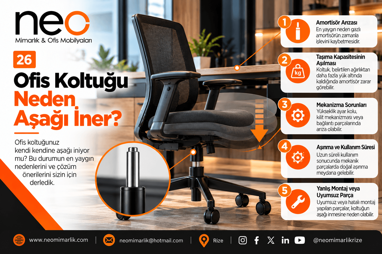 Ofis Koltuğu Neden Aşağı İner? Nedenleri ve Çözüm Yolları