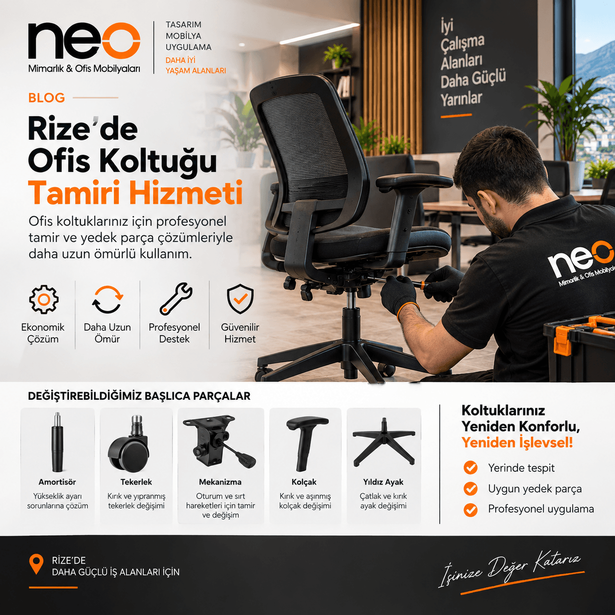 Rize'de Ofis Koltuğu Tamiri Hizmeti