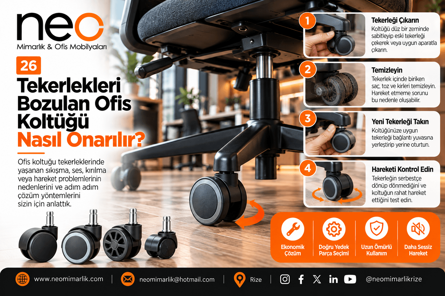 Tekerlekleri Bozulan Ofis Koltuğu Nasıl Onarılır?